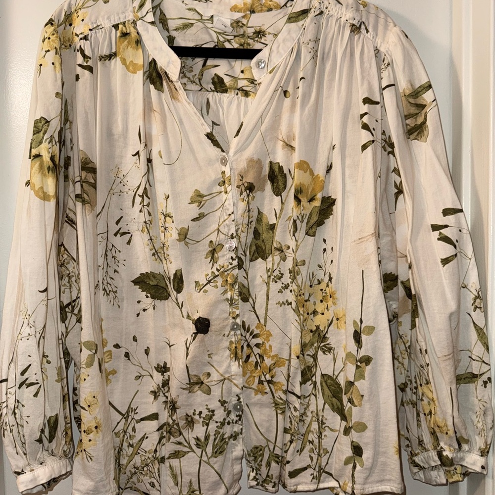 H&M Cream and Green Floral Blouse
